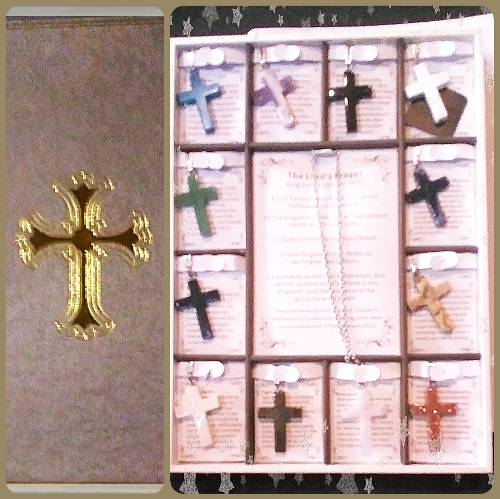 Brand New in Box Year of Faith Twelve Crosses Gemstone Stone Necklace 18”